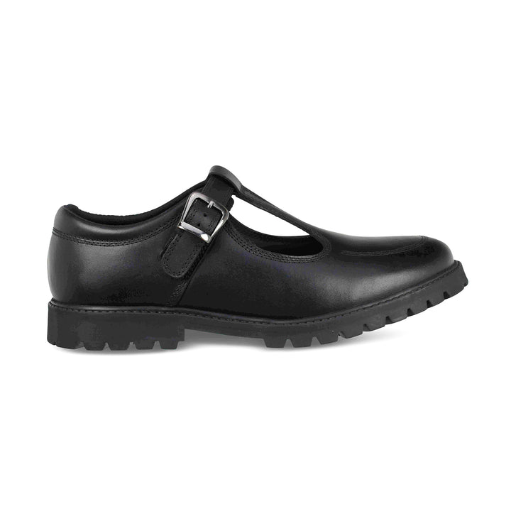 Emily Black Leather Buckle T Bar