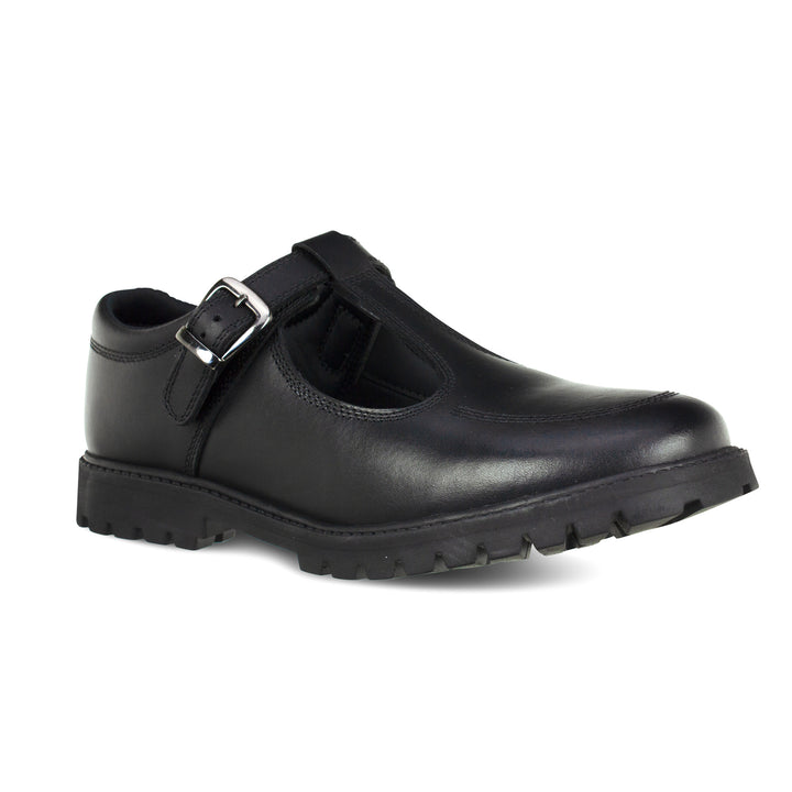 Emily Black Leather Buckle T Bar