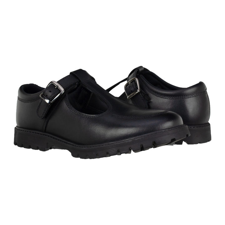 Emily Black Leather Buckle T Bar