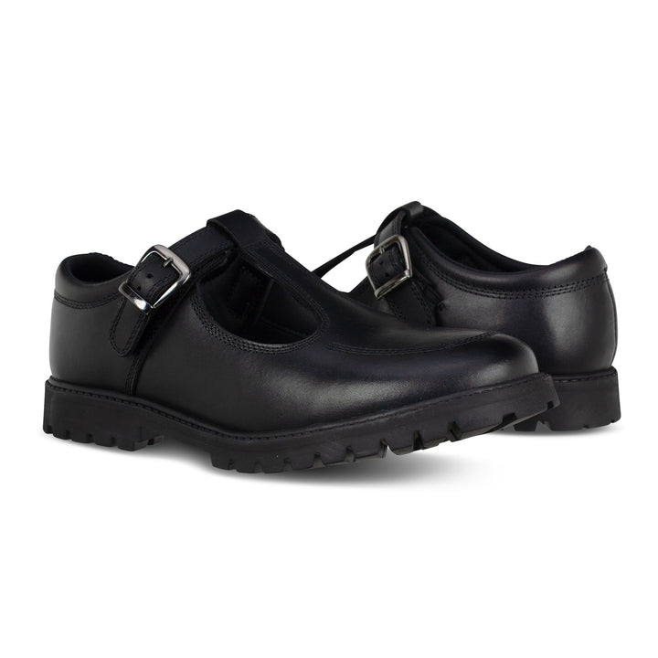 Emily Black Leather Buckle T Bar