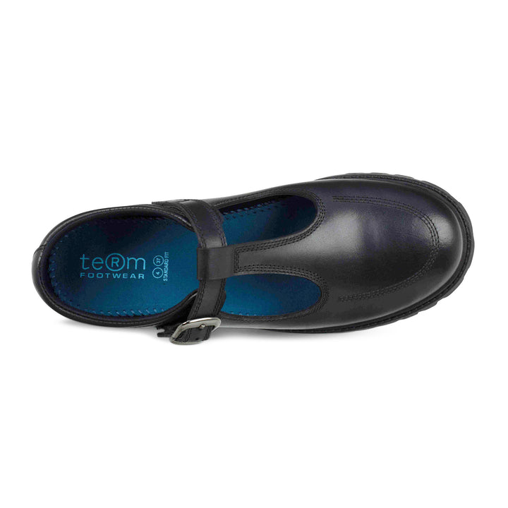 Emily Black Leather Buckle T Bar
