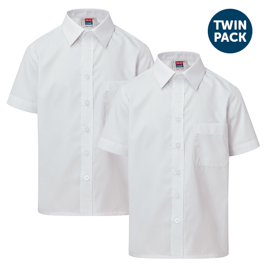 kids white short sleeve School shirt with Velcro fastening