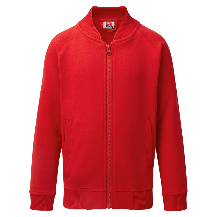 red full zip up school sweatshirt