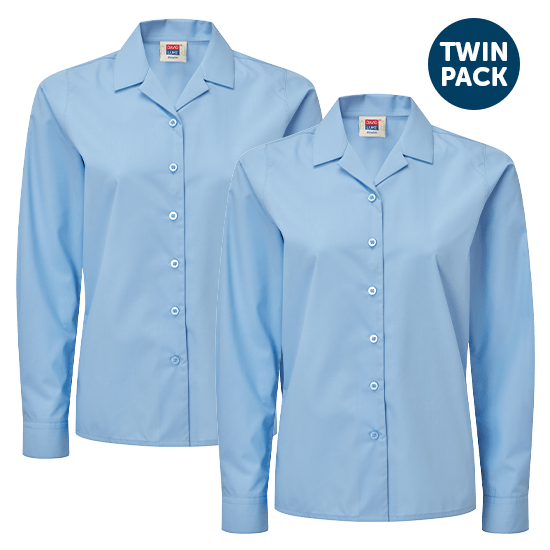 Girls Long Sleeve Revere Collar School Blouses 2 Pack