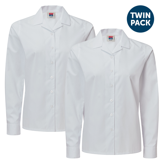 girls white long sleeve revere collar school shirt