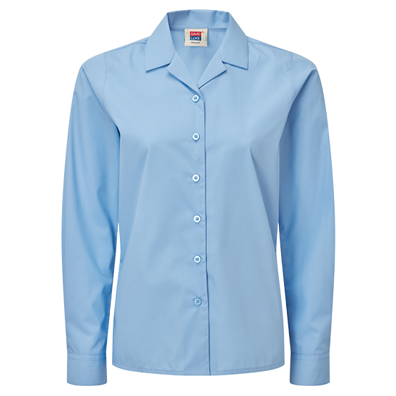 girls blue long sleeve revere collar school shirt