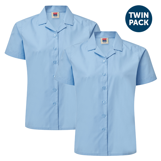 Girls Short Sleeve Revere Collar School Blouses 2 Pack