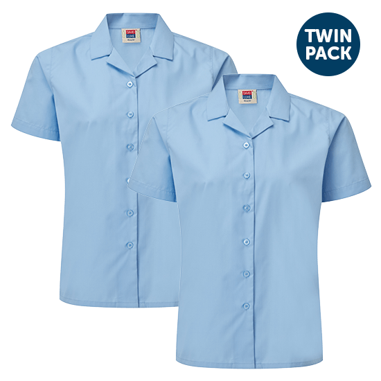 Girls Eco Short Sleeve Revere Collar School Blouses 2 Pack