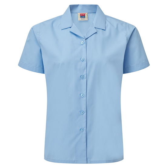 girls blue short sleeve revere collar school blouse