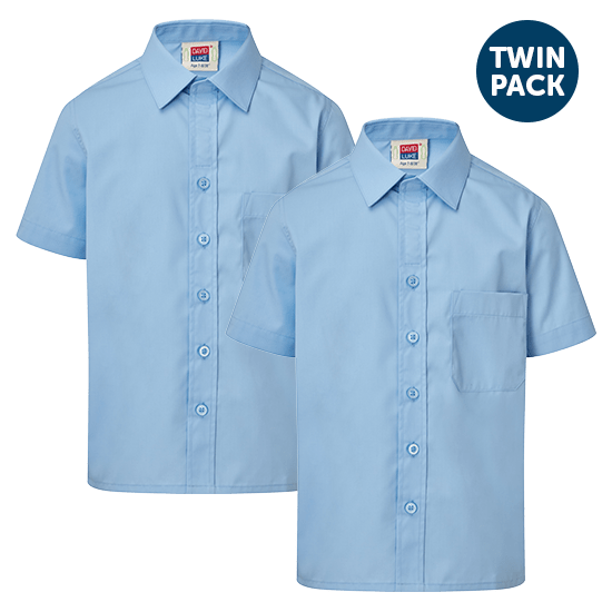 Kids Short Sleeve School Shirt with Velcro Fastening 2 Pack