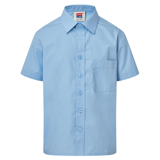 kids blue short sleeve School shirt with Velcro fastening